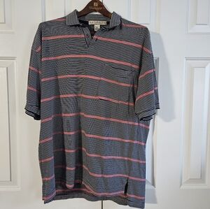 Naturalife Mens Polo Shirt XL Striped Black Cotton Golf Casual Travel Pocket